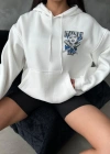3 iplik şardonlu oversize kafa baskılı sweat beyaz