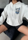 3 iplik şardonlu oversize kafa baskılı sweat beyaz