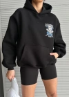 3 iplik şardonlu oversize kafa baskılı sweat siyah