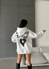 3 iplik şardonlu oversize true baskılı sweat Beyaz