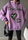 3 iplik şardonlu oversize true baskılı sweat mor