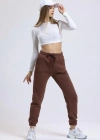 3 iplik şardonlu paça lastikli eşofman kahve is001