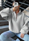 3 iplik Şardonlu yarım fermuarlı sweatshirt gri