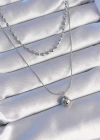 316L Çelik Çift Zincirli Gümüş Renk Topçuk Model Kolye