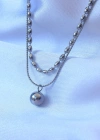 316L Çelik Çift Zincirli Gümüş Renk Topçuk Model Kolye