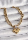 316L Çelik Gold Renk 2Li Zincir Model Kalp Figür Kadın Bileklik