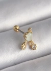 316L Çelik Gold Renk Beyaz Mineli Kalp Sallantı Zirkon Taşlı Tragus Piercing