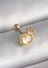 316L Çelik Gold Renk Beyaz Mineli Kalp Zirkon Taş Detaylı Taç Tragus Piercing