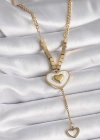 316L Çelik Gold Renk Beyaz Sedefli Kalp Model Sallantı Detay Kadın Kolye