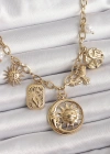 316L Çelik Gold Renk Halka Zincir Sallantı Ay Güneş Figür Kuş Detay Kadın Kolye
