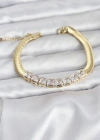 316L Çelik Gold Renk Kare Zirkon Taşlı Yılan Zincirli Kadın Bileklik