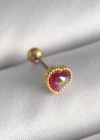 316L Çelik Gold Renk Kırmızı Mineli Kalp Tragus Piercing