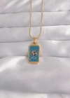 316L Çelik Gold Renk Mavi Mineli El Figür Tarot Kolye