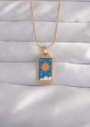 316L Çelik Gold Renk Mavi Mineli Güneş Model Tarot Kolye