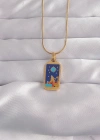 316L Çelik Gold Renk Mavi Mineli Kız Figür Tarot Kolye