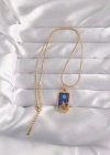 316L Çelik Gold Renk Mavi Mineli Kız Figür Tarot Kolye