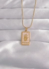 316L Çelik Gold Renk Pembe Mineli El Figür Tarot Kolye