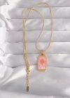 316L Çelik Gold Renk Pembe Mineli Güneş Model Tarot Kolye
