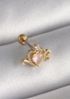 316L Çelik Gold Renk Pembe Mineli Kalp Zirkon Taş Detay Tragus Piercing