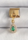 316L Çelik Gold Renk Sallantı Damla Yeşil Zirkon Taşlı Nomination Charm