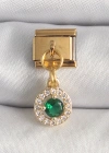 316L Çelik Gold Renk Sallantı Yeşil Zirkon Taşlı Nomination Charm