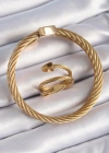 316L Çelik Gold Renk Sarmal Model Erkek Bileklik Yüzük Kombini