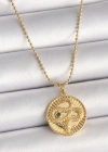 316L Çelik Gold Renk Topçuk Zincir Yılan İşlemeli Zirkon Taş Detaylı Madalyon Model Kadın Kolye