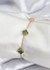 316L Çelik Gold Renk Yeşil Baby Boy Yonca Kadın Bileklik