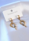 316L Çelik Gold Renk Yılan Model Zirkon Taşlı Kadın Küpe