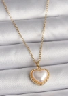 316L Çelik Gold Renk Zincir 3D İnci Kalp Model Kadın Kolye