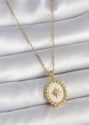 316L Çelik Gold Renk Zincir Beyaz Mineli Kutup Yıldız İşlemeli Madalyon Model Kadın Kolye