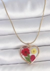 316L Çelik Gold Renk Zincir Epokis Kalp Doğal Çiçek Model Kadın Kolye