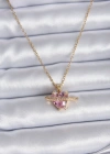 316L Çelik Gold Renk Zincir Pembe Kristal Kalp Model Zirkon Taş Detay Kadın Kolye
