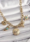 316L Çelik Gold Renk Zincir Sallantılı Çoklu Figür Model Kadın Kolye