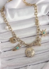 316L Çelik Gold Renk Zincir Sallantılı Çoklu Figür Model Kadın Kolye