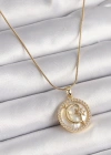 316L Çelik Gold Renk Zincir Zirkon Taş Detaylı Beyaz Sedefli Ay Yıldız Model Kadın Kolye
