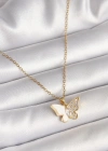 316L Çelik Gold Renk Zincir Zirkon Taşlı Beyaz Mineli Kelebek Model Kadın Kolye