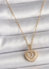 316L Çelik Gold Renk Zincir Zirkon Taşlı Kalp Model Kadın Kolye