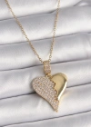 316L Çelik Gold Renk Zincir Zirkon Taşlı Kırık Kalp Model Kadın Kolye
