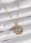 316L Çelik Gold Renk Zincir Zirkon Taşlı Mix Renk Güneş Model Kadın Kolye