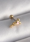 316L Çelik Gold Renk Zirkon Taş Detay Pembe Kalp İşleme Tragus Piercing
