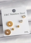 316L Çelik Gold Renk Zirkon Taşı Labirent Model Kadın Küpe Seti