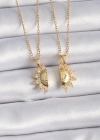 316L Çelik Gold Renk Zirkon Taşlı Güneş Model İşleme Yazı Detay Arkadaş Kolyesi