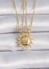 316L Çelik Gold Renk Zirkon Taşlı Güneş Model İşleme Yazı Detay Arkadaş Kolyesi
