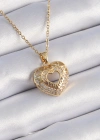316L Çelik Gold Renk Zirkon Taşlı Kalp Model Vintage Kadın Kolye