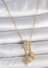 316L Çelik Gold Renk Zirkon Taşlı Sallantı Melek Figür Charm Kadın Kolye