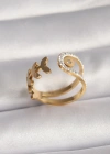 316L Çelik Gold Renk Zirkon Taşlı Yaprak Model Kadın Yüzük