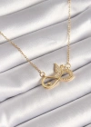 316L Çelik Gold Renk Zirkon Zincir Taşı Sonsuzluk Kelebek Model Kadın Kolye