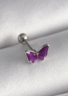 316L Çelik Gümüş Renk Mor Kelebek Model Tragus Piercing