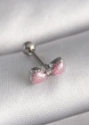 316L Çelik Gümüş Renk Pembe Kurdele Zirkon Taş Detay Tragus Piercing